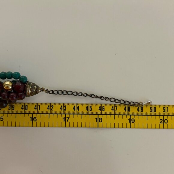 Jewel Tone Multi Strand Beaded Necklace Maroon Green Gold Tone Boho Statement - Picture 5 of 7